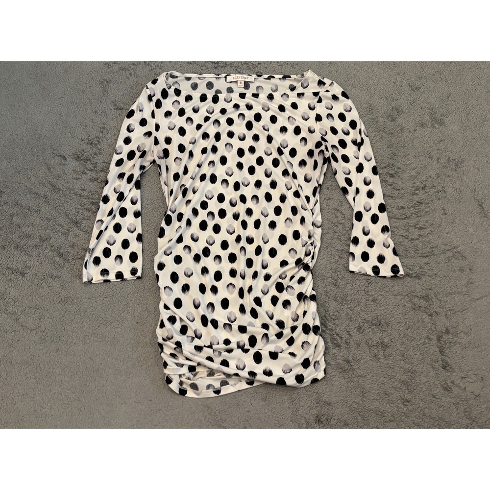 Ellen Tracy Shirt Dress Womens Medium Half Sleeve Polka Dot Stretch Bodycon